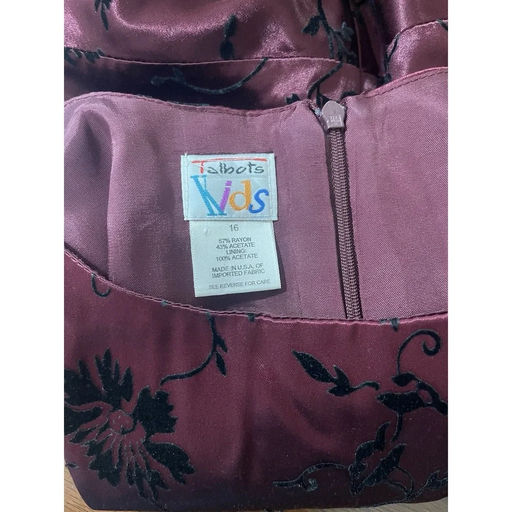 Talbots Kids Girls Sz 16 Burgundy Black Velvet Burnout Dress Whimsy Goth Vampire